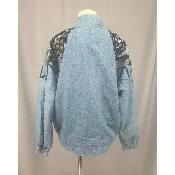 Vtg LIM'S Demin Jacket Womens Small Blue Patchwork Whimsygoth Art to Wear USA - Picture 3 of 8
